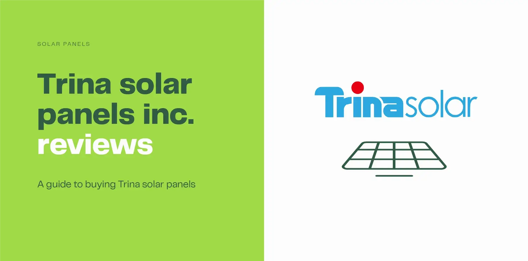 The vector image shows the Trina logo above a solar panel. Adjacent text reads - Trina solar panels buying guide.