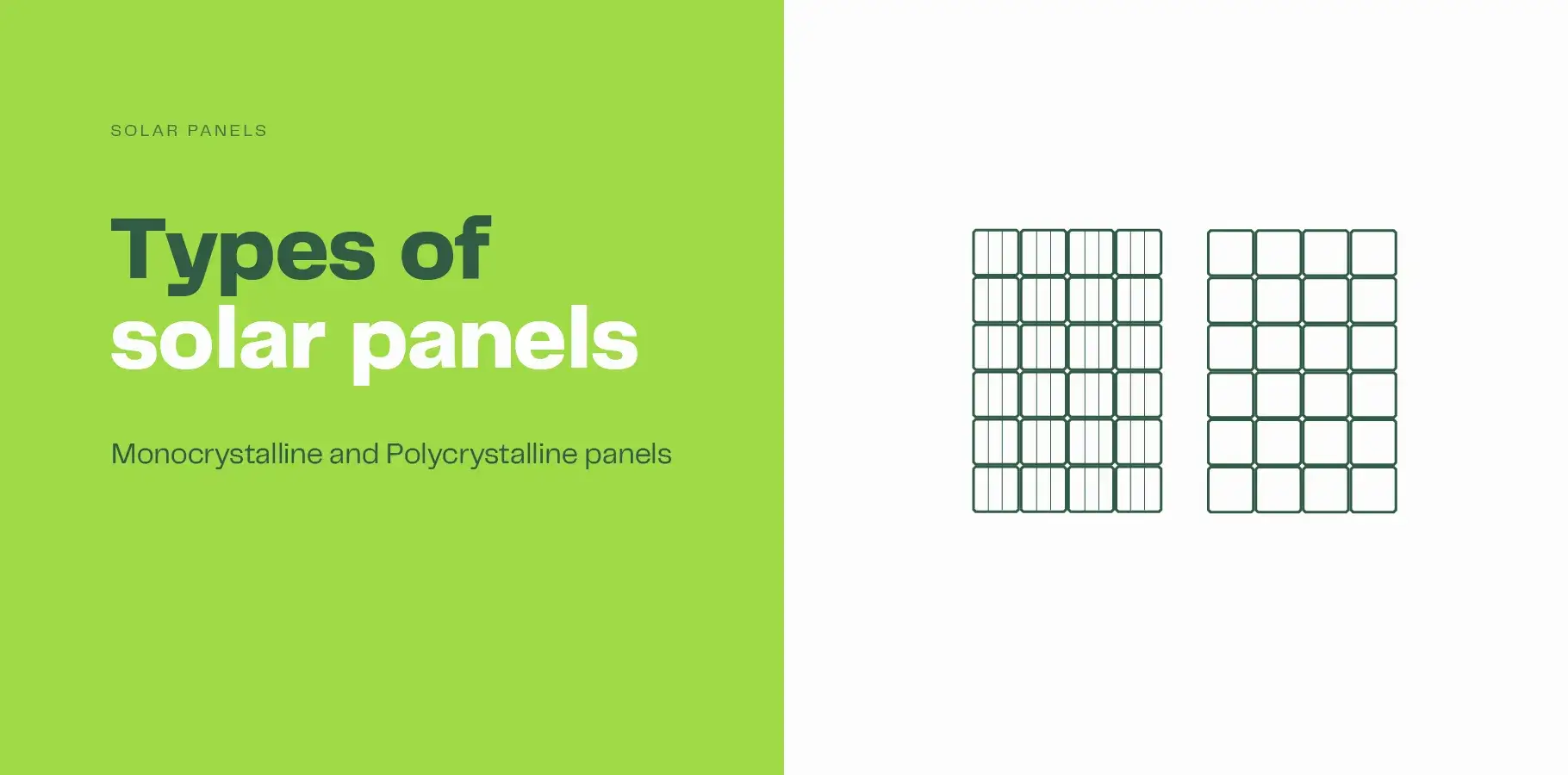 The vector image shows two different solar panels. Adjacent text explains that they are mono crystalline and polycrystalline panels.